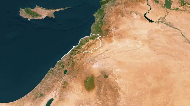 Lebanon map animation revealing national flag overlay on satellite video footage