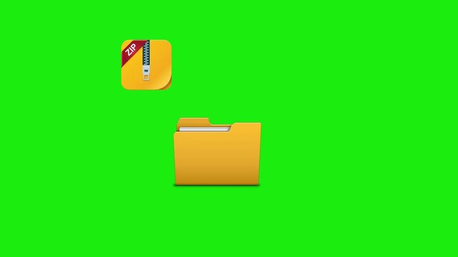 Yellow computer folder icon animation on green screen background motion