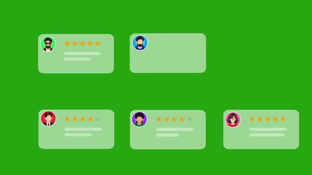 Digital review cards displaying user feedback animation for website motion footage