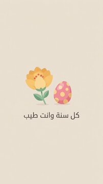 Minimalist spring greeting animation with flower and decorated egg, ai generated