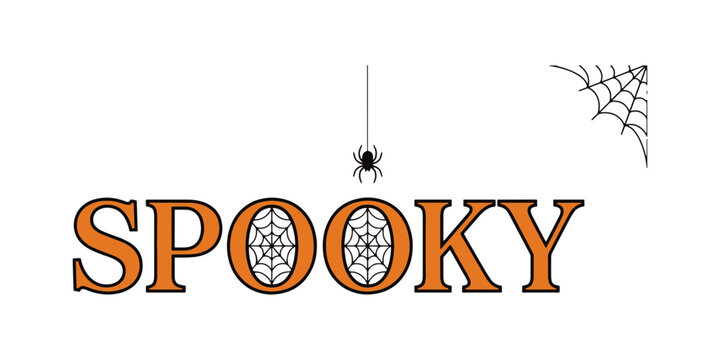 Spooky halloween pumpkins and spider with web orange