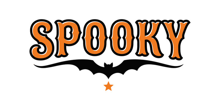 Spooky halloween text with ghost and star, orange and black