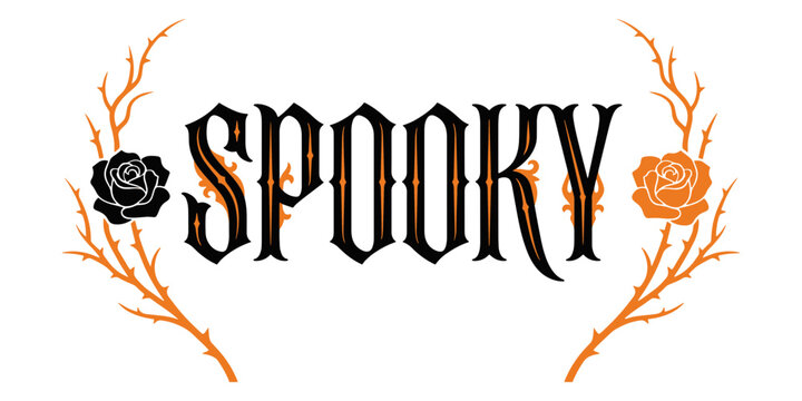 Spooky halloween text with orange and black pumpkin