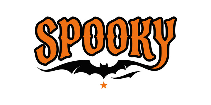Spooky halloween text with orange glowing letters and black bat