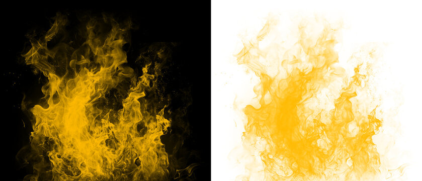 Vibrant yellow magic flame effect on transparent background for game design and motion graphics.