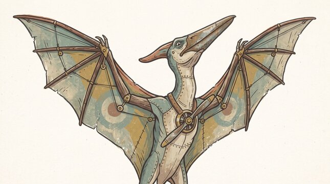 Pterodactyl fused with vintage aircraft in retro aviation illustration