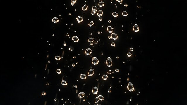 Water droplets falling against a black background.
