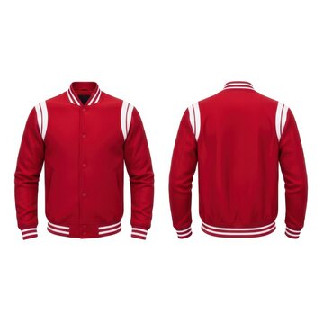 Red and white varsity jacket isolated on white background