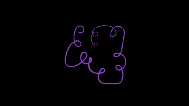 Abstract Glowing Neon Purple Scribble Line Animation on Black Background.