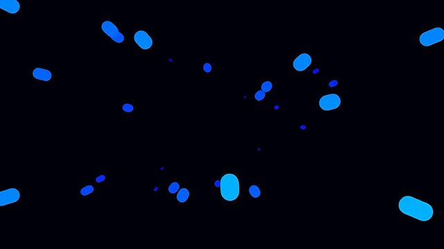 Blue capsule shapes float on dark background.