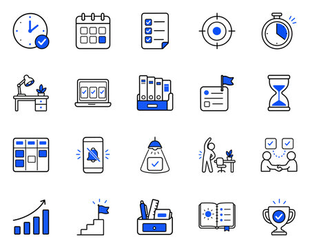 Big productivity and time management icons bundle of 20