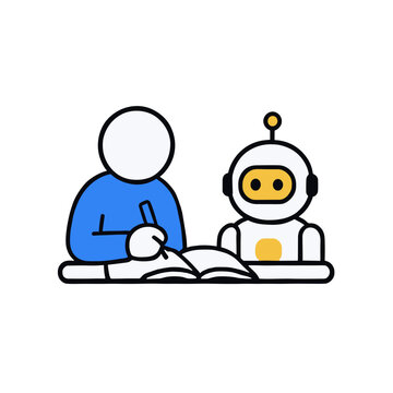 Student with an AI tutor ai education icon vector