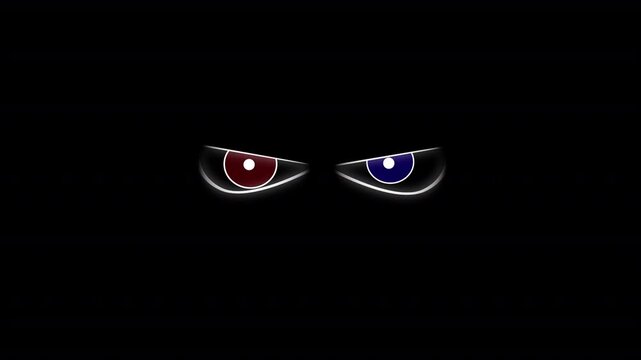 Glowing Angry Eyes Animation with Red and Blue Irises on Black
glowing eyes, angry eyes, evil eyes, eye animation, red eye, blue eye,heterochromia, black background, scary eyes, glowing, sinister,neon
