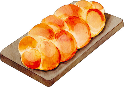 Braided Challah Bread Watercolor Clip Art