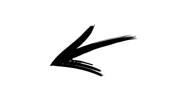 Hand drawn black grunge ink arrow animation isolated on white background with alpha channel