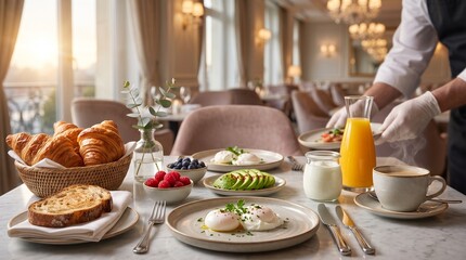 Fototapeta premium Luxury Hotel Breakfast Experience with Fresh Gourmet Food