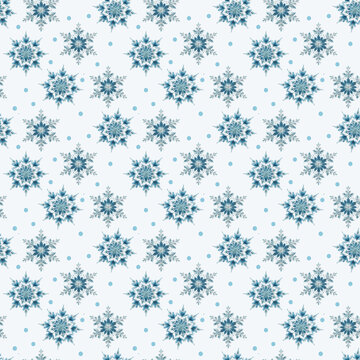 Seamless pattern with snowflakes on a light background. Winter Christmas design, wrapping paper.