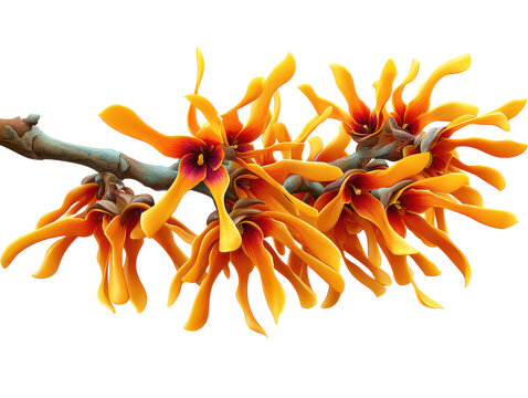 hamamelis flower branch cutout isolated illustration on transparent background
