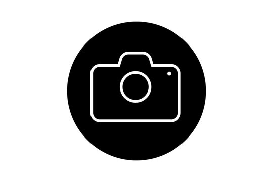 white camera icon isolated on black round circle png transparent background