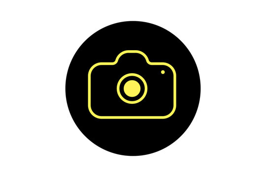 yellow photo camera icon flat design for web app website upload file picture concept png transparent background