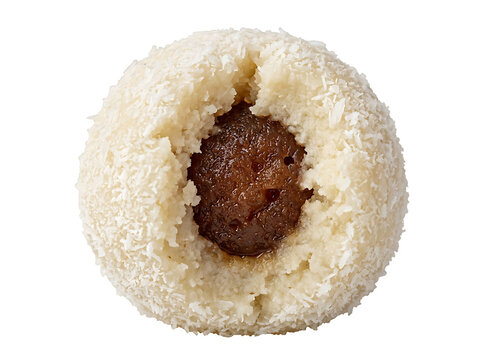 Traditional brazilian dessert beijinho de coco with doce de leite filling isolated on transparent background