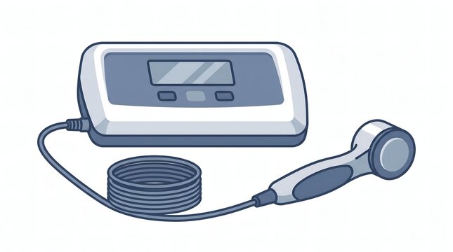 Medical ultrasound therapy machine vector illustration with digital console and probe transducer