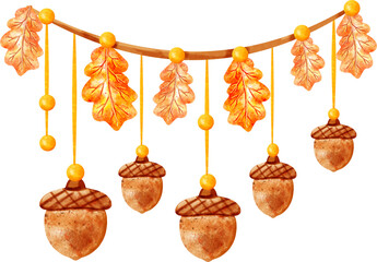 Acorn Garland Autumn Watercolor Clip Art © Je