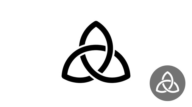 Black and white triquetra knot symbol representing trinity and eternity.