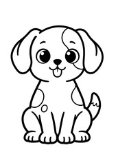 Black and white cute puppy dog sitting line art coloring page for kids