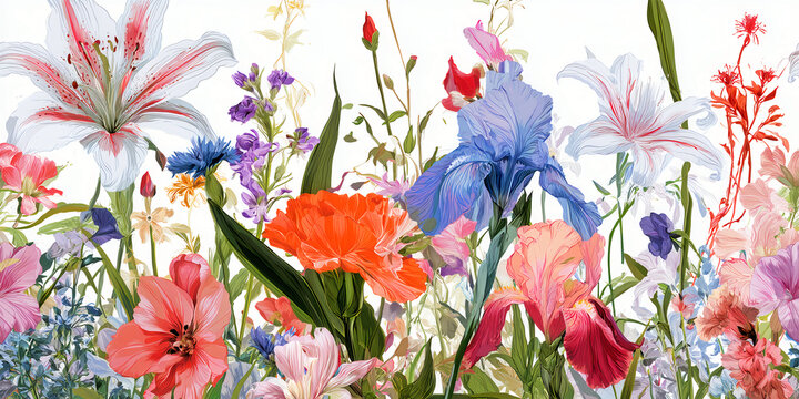 The Flowers That Rise In Painted Bloom As Colorful Petals Gather In A Bright Living Garden, ai generate