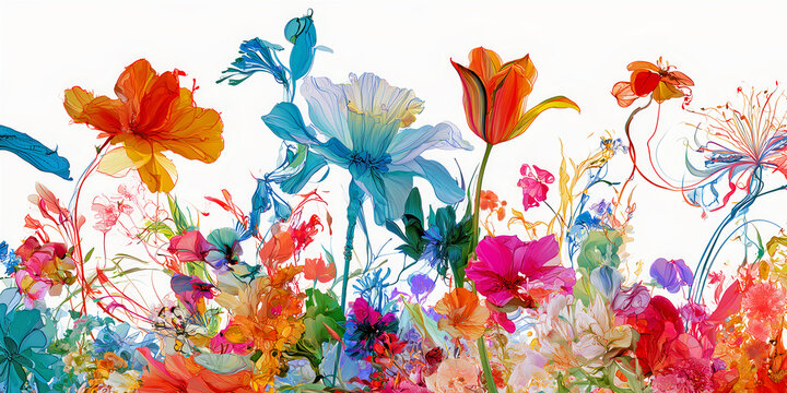 The Flowers That Rise In Painted Bloom As Colorful Petals Gather In A Bright Living Garden, ai generate