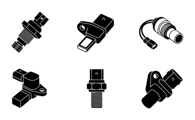 Fototapeta premium Automotive Sensor Icons, Vehicle Electronic Components, Car Part Illustrations, Technology Vector Set