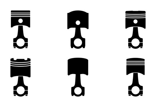 Set of 6 Piston Icons, Engine Parts Vector Graphics, Mechanical Components Collection