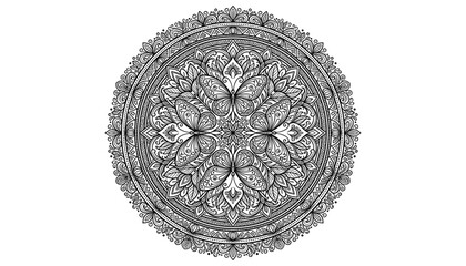 Naklejka premium Intricate floral mandala ornamental circular line art with vintage decorative pattern for coloring pages tattoo design and crafts