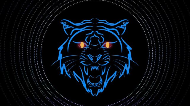 Glowing Blue Tiger Face with Circular Rings Motion Graphic