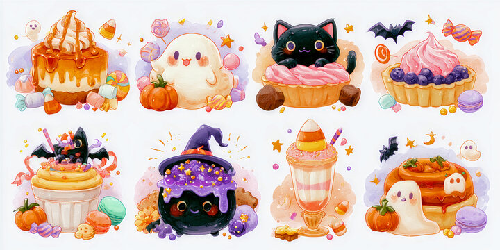 The Treats That Gather In Halloween Magic As Cute Ghosts And Pumpkins Sweeten A Spooky Dessert Spread, ai generated.