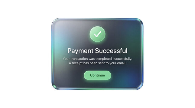 3d render payment successful transaction receipt modal window ui isolated on transparent background