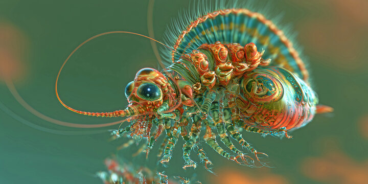 The Creature That Unfolds In Vivid Spines As Biomechanical Color Twists Through An Otherworldly Form,  ai generated.