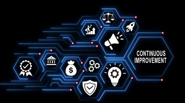 Continuous improvement concept with digital business and glowing network connections business growth