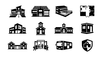 Obraz premium Black and white building icons set