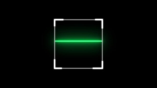 Glowing laser scanning icon with minimal line animation. Scanning icon animation with minimal lines and glowing square effects on dark modern digital background. scanning process
