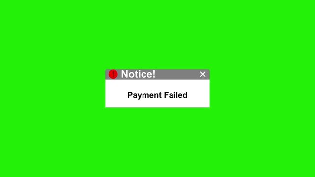 Payment failed error notification pop-up window on black background, for e-commerce and, digital transaction ui
