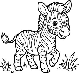 Naklejka premium Cute baby zebra cartoon illustration with grass elements isolated on transparent background