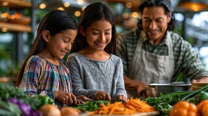 Fototapeta premium Family Bonds Strengthened Through Cooking Authentic Mexican Dishes in a Kitchen