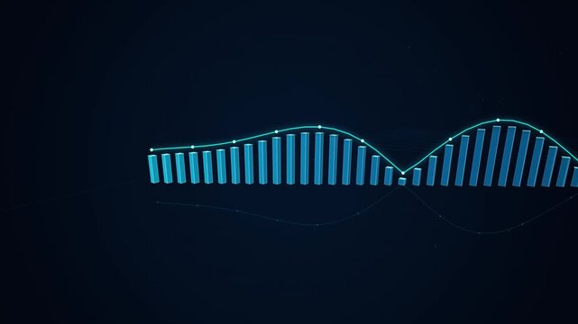 Blue glowing bar chart with smooth line graph