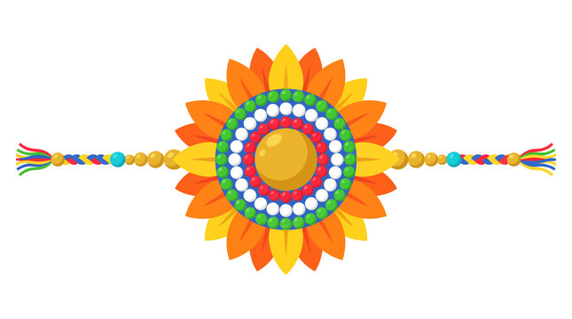 Bright colorful floral sunburst rakhi thread design for traditional indian holiday raksha bandhan vector element