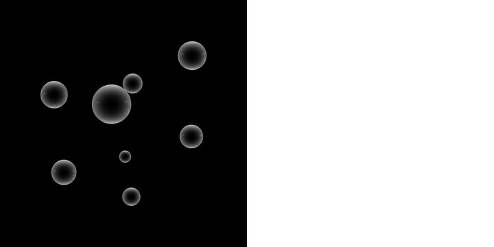 Abstract dark background with glowing transparent bubbles and circular shapes