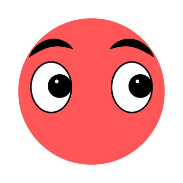 Curious Red Cartoon Face Looking Sideways with Big Eyes