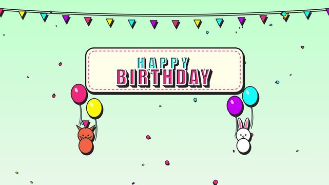 Festive Birthday Celebration Background Featuring Cute Animals Holding Colorful Balloons and Decorative Bunting Streamers for Party Events