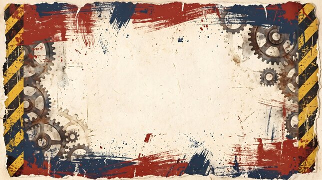 Rustic Industrial Border Design with Gears and Distressed Texture - Perfect for Grunge or Steampunk Themes